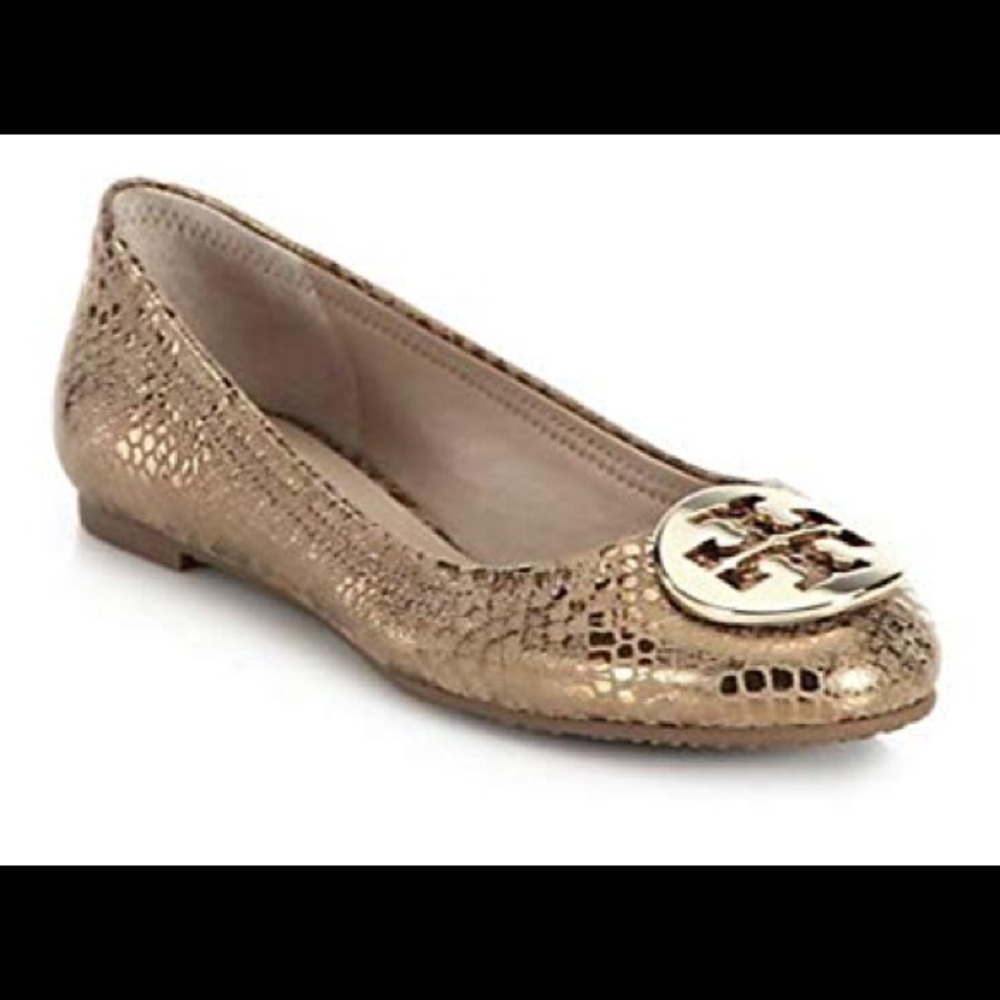 Tory Burch reva ballet metallic cobra flats